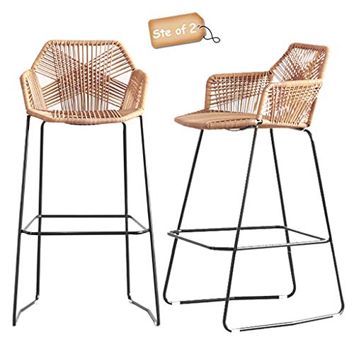 JDKJSBF Moderne Nordic Style Bar Stools Set von 2 mit Rückenlehne und Fußstütze für Cafés und Restaurants Eisen Rattan Weidensitze schlanke Schwarze Metallbeine. Thoughtful von JDKJSBF