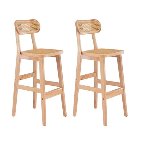 JDKJSBF Moderne Rattan Barhocker mit Rückenlehne und Fußstütze Set 2 ideal für Küchentheke Esszimmer Wohnzimmer Sitzen 82 cm beige Farbe Thoughtful von JDKJSBF