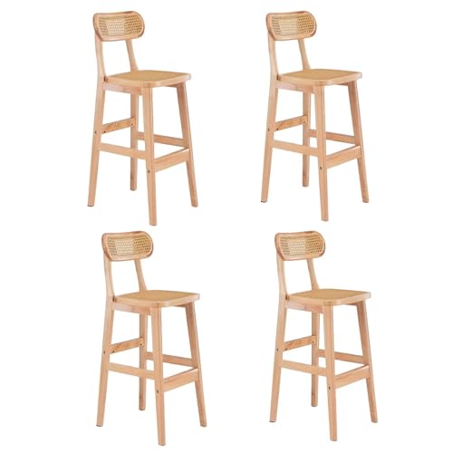 JDKJSBF Moderne Rattan Breakfast Barhocker mit Holzrücken und Fußstützen ideal für Wohnzimmer und Küchensitzhöhe 72 cm Stylish Beige Design Thoughtful von JDKJSBF