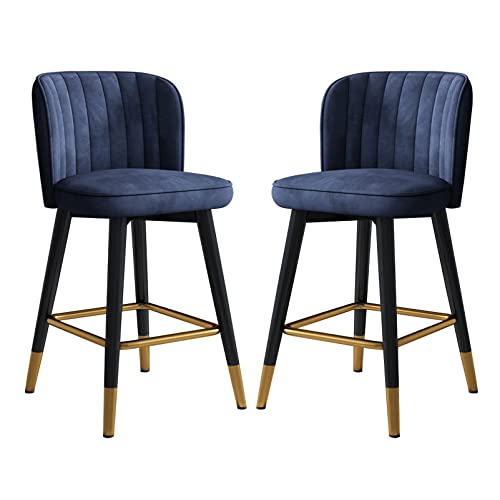 JDKJSBF Moderne Samt -Schwenk -Theke -Höhe Barhocker Set aus 2 blauen gepolsterten Kücheninselstühlen mit Rücken für Pub Home Bar Dining 65 cm Höhe Thoughtful von JDKJSBF