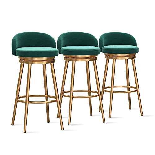 JDKJSBF Moderne Samtpolstertischhocker Set von 3 Gold Metall Bein Frühstückstühle mit niedrigem Rücken für Kücheninsel ESS Thoughtful von JDKJSBF