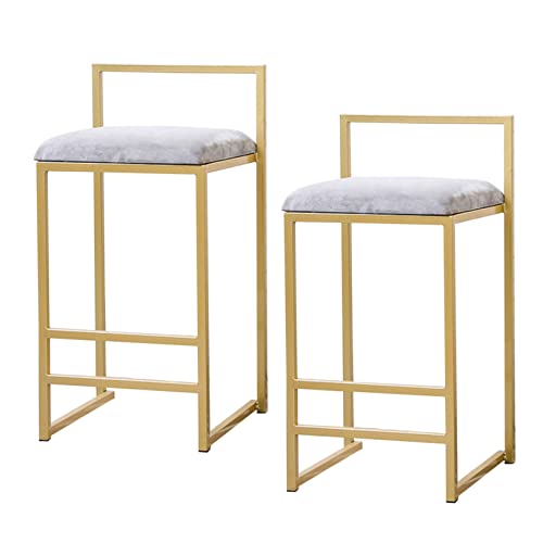 JDKJSBF Moderne Samtstangenhocker mit Rückenlehne und goldenem Fußstützeset mit 2 Counterheighy -Metall -Barhocker für die Kücheninsel 75 cm graue Sitzhöhe. Thoughtful von JDKJSBF