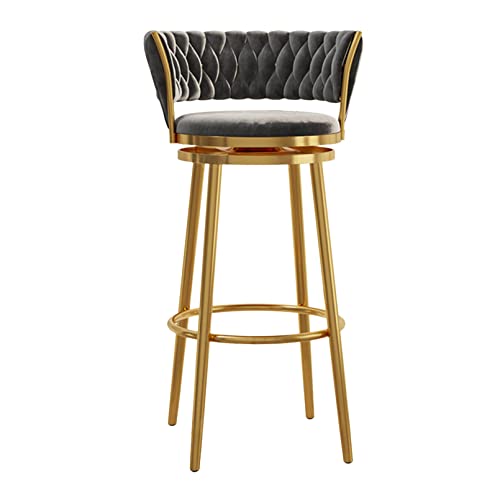 JDKJSBF Moderne Velvet Bar Stools Counter Height Barhocker mit gewebten Rückenschwenkküchenstühlen mit Goldener Basis für Kücheninsel/Heimbar/Esszimmer, Grau, Grau Thoughtful von JDKJSBF