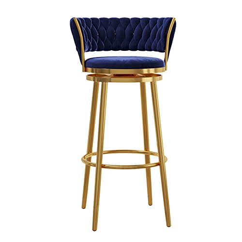 JDKJSBF Moderne Velvet Bar Stuhl Counter Height Barhocker mit gewebten Rückenschwenkküchenstühlen mit Goldener Basis für Kücheninsel/Heimbar/Esszimmer, Blau, Blau Thoughtful von JDKJSBF