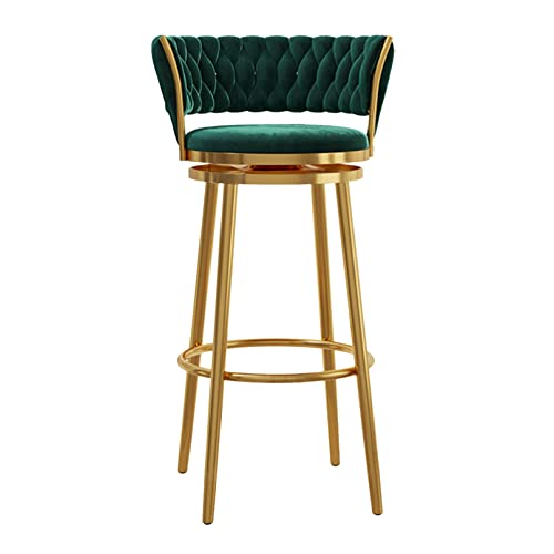 JDKJSBF Moderne Velvet Bar Stuhl Counter Height Barhocker mit gewebten Rückenschwenkküchenstühlen mit Goldener Basis für Kücheninsel/Heimbar/Esszimmer, Grün, Grün Thoughtful von JDKJSBF