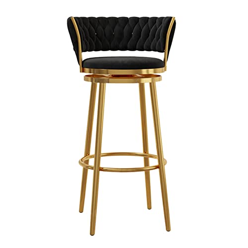 JDKJSBF Moderne Velvet Bar Stuhl Counter Height Barhocker mit gewebten Rückenschwenkküchenstühlen mit Goldener Basis für Kücheninsel/Heimbar/Esszimmer, Schwarz, Schwarz Thoughtful von JDKJSBF