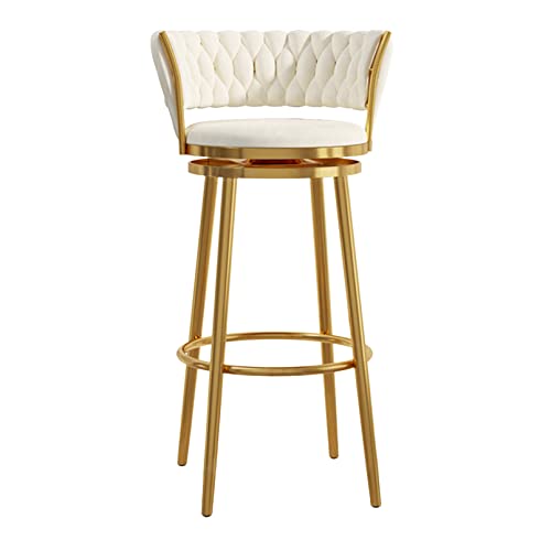 JDKJSBF Moderne Velvet Bar Stuhl Counter Height Barhocker mit gewebten Rückenschwenkküchenstühlen mit Goldener Basis für Kücheninsel/Heimbar/Esszimmer, Weiß, weiß Thoughtful von JDKJSBF