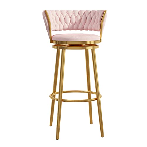 JDKJSBF Moderne Velvet Bar Stuhl Counter Height Barhocker mit gewebten Rückenschwenkküchenstühlen mit Goldener Basis für Kücheninsel/Home Bar/Esszimmer, Pink Thoughtful von JDKJSBF