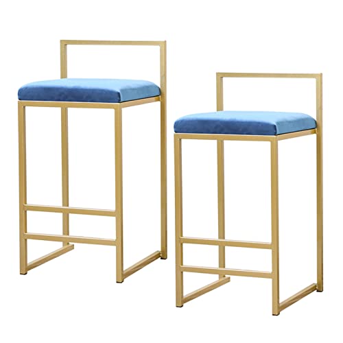 JDKJSBF Moderne Velvet -Barhocker mit Rückenlehne und Goldener Fußstützeset von 2 Blue Counter Heighing Hockern für Kücheninsel 65 cm Sitzhöhe Thoughtful von JDKJSBF