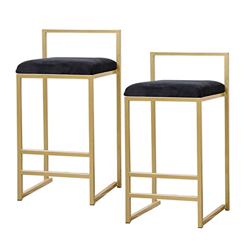 JDKJSBF Moderne Velvet -Barstools mit Rückenlehne und Goldener Fußstütze Set mit 2 Counterhöhe 65 cm Black Metal Bar Stools für Kücheninsel Thoughtful von JDKJSBF