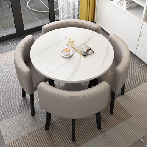 JDKJSBF Moderne runde Küchenfrühstücks Bar Tischset mit Vier Hockerfläche Sparmöbel für Esszimmer/Heimbüro Thoughtful von JDKJSBF