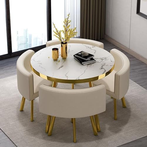JDKJSBF Moderne runde Küchenfrühstücksbartisch und Stuhlset mit platzsparendem Design enthalten Vier Hocker für Esszimmer oder Küche Thoughtful von JDKJSBF