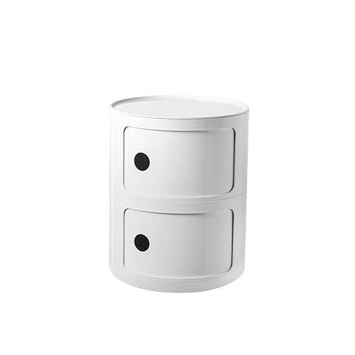 JDKJSBF Moderner Nachttisch im nordischen Stil mit kreisförmigem Design, weißer Mini-Beistellschrank für kleine Räume (2 Ebenen) Thoughtful von JDKJSBF