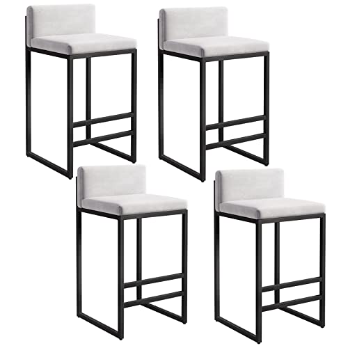 JDKJSBF Moderner Samt Barhocker Set von 4 mit Rückenlehne und schwarzer Fußstütze für Kücheninsel Esszimmer Weiß 25,6 '' Höhe Thoughtful JDKJSBF Moderner Samt Barhocker Set von 4 mit Rückenlehne und schwarzer Fußstütze für Kücheninsel Esszimmer Weiß 25,6 '' Höhe Thoughtful von JDKJSBF