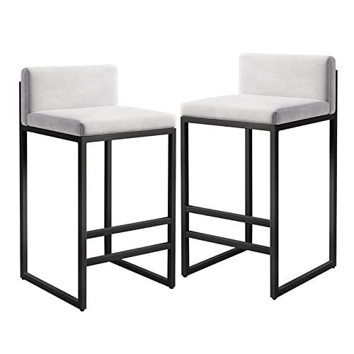 JDKJSBF Moderner Velvet Bar Stuhlset 2 mit Rückenlehne 25,6'H hohe gepolsterte Bar Stuhl mit schwarzer Fußstütze für Kücheninsel und Esszimmer Weiß Thoughtful von JDKJSBF