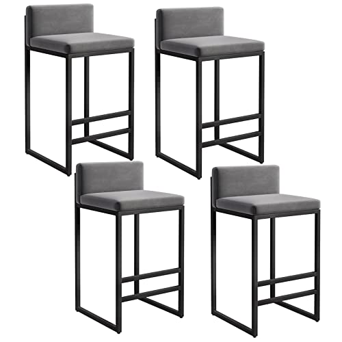 JDKJSBF Moderner Velvet Barhocker mit Rückenlehne 25,6''h hohe gepolsterte Bar Stuhl mit schwarzem Fußstützeset 4 grau ideal für Kücheninsel oder Esszimmer Thoughtful von JDKJSBF