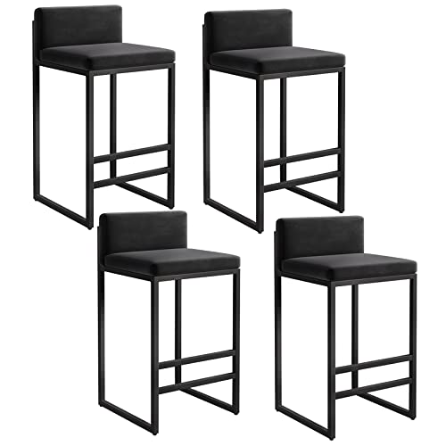 JDKJSBF Moderner Velvet Barhocker mit Rückenlehne und Fußstützeset von 4 schwarzen hohen Polsterstühlen für Kücheninsel oder Esszimmer 25.6''h Thoughtful JDKJSBF Moderner Velvet Barhocker mit Rückenlehne und Fußstützeset von 4 schwarzen hohen Polsterstühlen für Kücheninsel oder Esszimmer 25.6''h Thoughtful von JDKJSBF