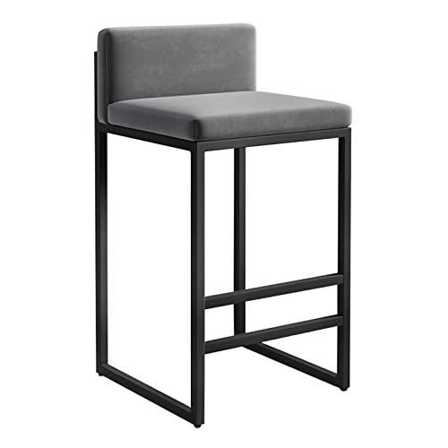JDKJSBF Moderner Velvet Barhocker mit Rückenlehne und schwarzer Fußstütze 25,6''h hohe gepolsterte Stuhl für Kücheninsel oder Esszimmer graue Farbe 1 Stück Thoughtful von JDKJSBF