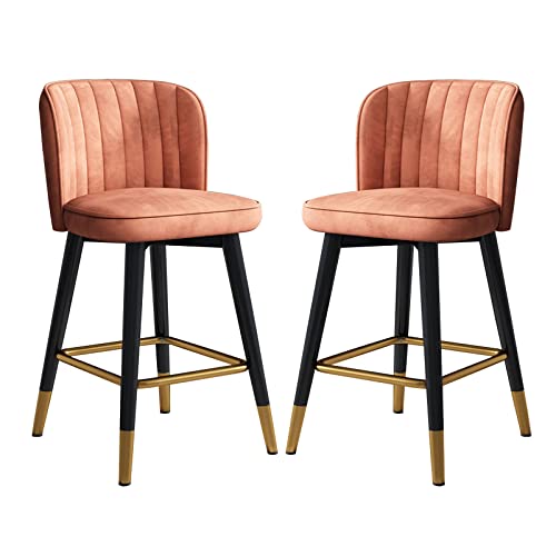 JDKJSBF Moderner Velvet -Schwenk -Barhocker Set mit 2 Counterheighöhe gepolsterte Küche Frühstück Island Stuhl mit Rücken für Pub Home Bar Dining Orange (High 65 cm) Thoughtful von JDKJSBF