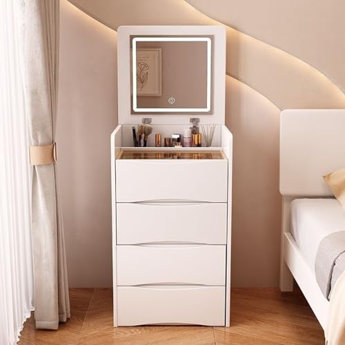 JDKJSBF Moderner Waschtisch mit beleuchtetem Spiegel gepolsterter Hocker und 3 Schubladenschrank ideal Thoughtful von JDKJSBF