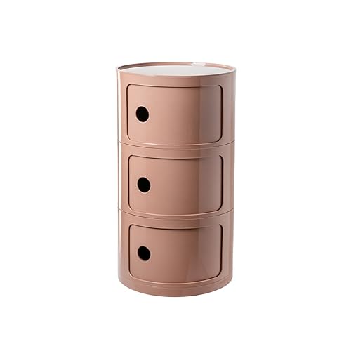JDKJSBF Moderner runder Nachttisch im nordischen Stil in Weiß mit 3 Ebenen in rosa Farbe Thoughtful von JDKJSBF