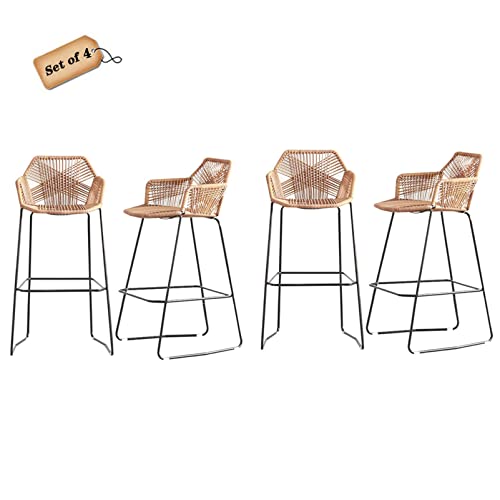 JDKJSBF Rattan Barhocker mit Metallbeinen für Küchentheke hochrückenhöhe Hocker 25,6 Zoll/29,5 Zoll Sitzhöhe Thoughtful von JDKJSBF