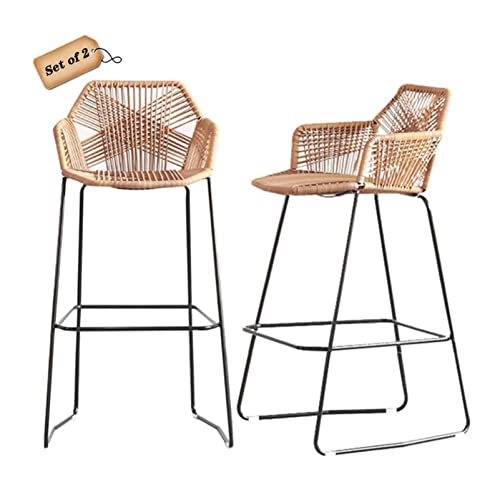 JDKJSBF Rattan Counter Height Barhocker mit Metallbeinen hoher Rückenfrühstückstühle für Küchentheke 25,6 Zoll/29,5 Zoll Sitzhöhe Thoughtful von JDKJSBF