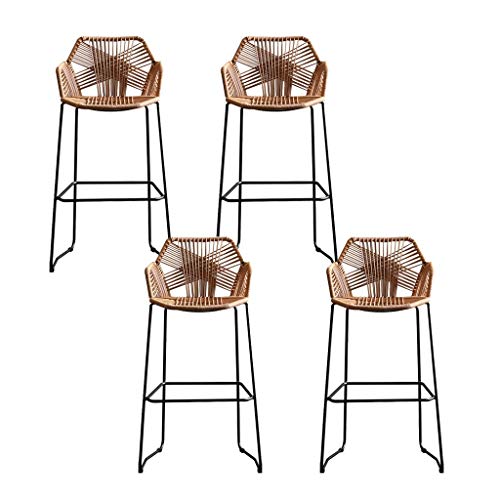 JDKJSBF Rattan Wicker Barstool mit Fußstütze und hinterer einfacher Stil hoher Barhocker mit schwarzem Metallbasis für Kitchen Pub Café Counter Set von 2 65 cm Höhe Thoughtful von JDKJSBF