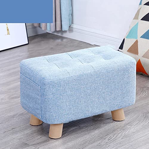 JDKJSBF Rechteck Footstool Fußstütze Leinen Stoff Pouffe Stuhl 4 Holzbeine gepolsterter Hocker gepolsterter Stuhl für Schuhe tragen, hellblau-40 * 25 * 27 cm Thoughtful von JDKJSBF