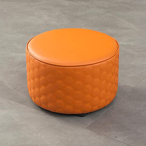 JDKJSBF S Fußhocker Round Footstool Leder Fußhocker Schuhwechsel Stuhl Poufee Fußhocker für Wohnzimmer Küche Schlafzimmer Balkon Hocker RESTOUL, ORANGE-36X26CM Thoughtful von JDKJSBF