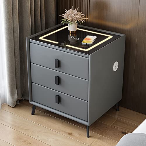 JDKJSBF Schlichtes Design, Nachttisch aus massivem lackiertem Holz, mattierter Nachttisch mit 2 Schubladen, Hängegriff für Wohnzimmer, Schlafzimmer (Dunkelgrau) Thoughtful von JDKJSBF