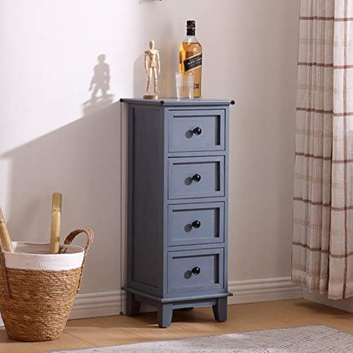 JDKJSBF Schmaler Vintage-Schrank aus Massivholz mit 4 Schubladen zur Aufbewahrung am Nachttisch oder Sideboard Thoughtful von JDKJSBF