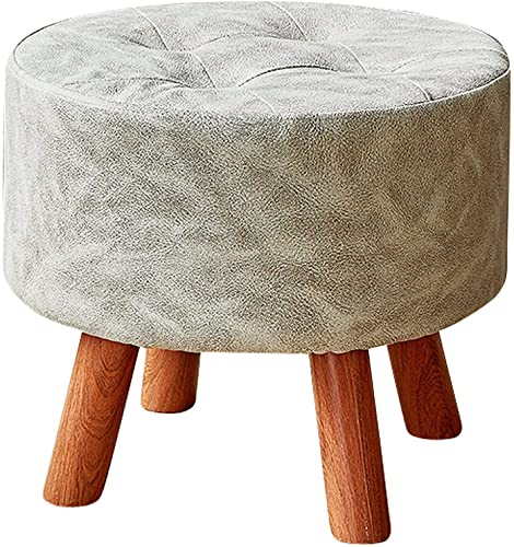 JDKJSBF Soild Wood Footstool Multifunktion Round Footstools wasserdichte Technologie -Stoff Kleiner Hocker Home Change Schuhe Hocker, Beige Thoughtful von JDKJSBF