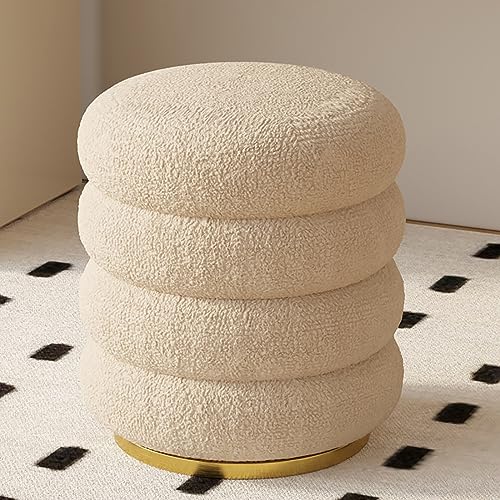 JDKJSBF Stühle, runde osmanische Aufbewahrungstool Fleece Fleece gepolstertem Stuhlsitz mit Holzbasis, Fußstützen -Eitelkeitshocker mit Deckel/Weiß/40 * 40 * 45 cm Thoughtful von JDKJSBF