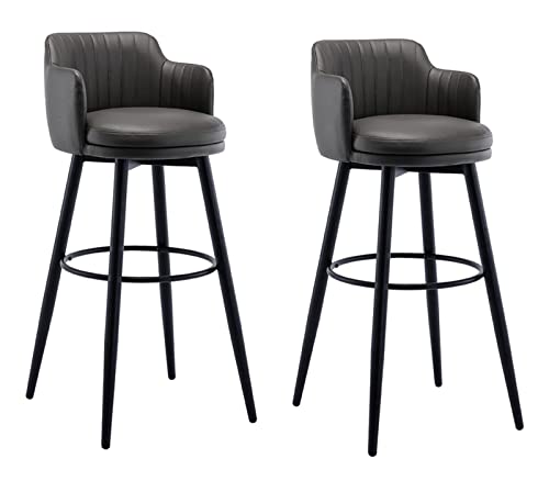 JDKJSBF Swivel Bar Stools Set von 2 mit Rückenlehne und Waffenzählerhöhe Kücheninselstühle in grauen Nappa -Leder Black Metallbeinen und Fußstütze für Home Bar oder Esszimmer Thoughtful JDKJSBF Swivel Bar Stools Set von 2 mit Rückenlehne und Waffenzählerhöhe Kücheninselstühle in grauen Nappa -Leder Black Metallbeinen und Fußstütze für Home Bar oder Esszimmer Thoughtful von JDKJSBF