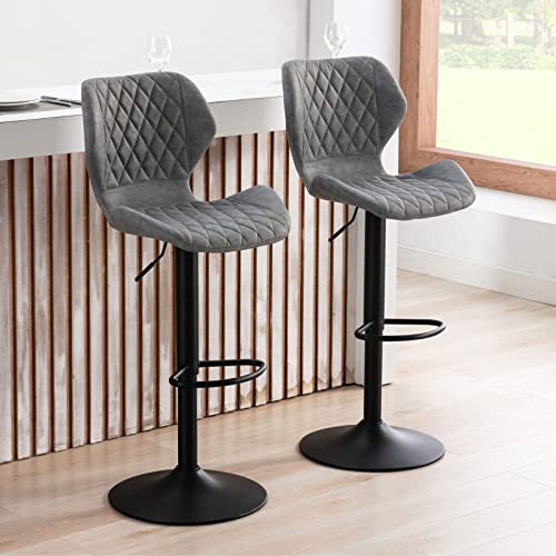 JDKJSBF The Counter Height Bar Stoolsadierbares Barhocker Schwenkkolbenhocker Stuhl mit Rücken Kunstleder Kücheninselhocker für Home Bar, Bistro Pub, Dining, Set 2 (Grau) Thoughtful von JDKJSBF