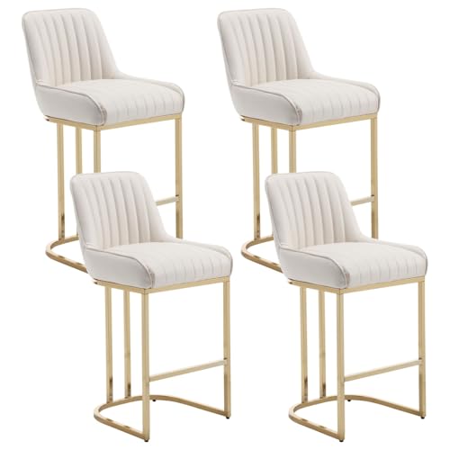 JDKJSBF The Counter Height Bar Stoolsbeige Leder Counterhocker Set aus 4 modernen Counterhöhe Barhocker mit goldenen Beinen 26 Zoll gepolsterte Kücheninselstühle mit Rücken Thoughtful von JDKJSBF