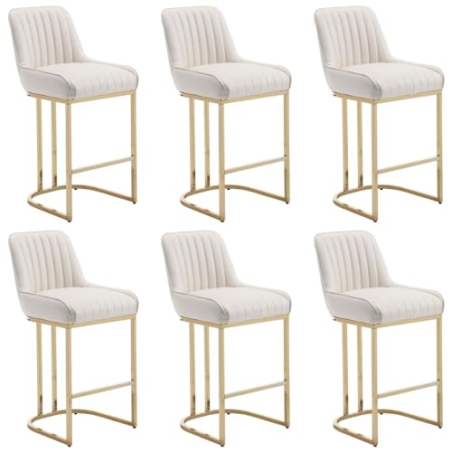 JDKJSBF The Counter Height Bar Stoolsbeige Leder Counterhocker Set von 6 modernen Counterhöhe Barhocker mit goldenen Beinen 26 Zoll gepolsterte Kücheninselstühle mit Rücken Thoughtful von JDKJSBF
