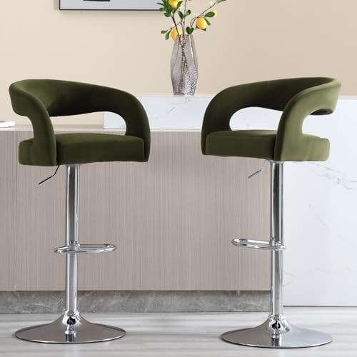 JDKJSBF The Counter Height Bar Stoolsgreen Samt Barhocker Set aus 2 Schwenkkolbenhöhe Barstools Moderne verstellbare Stühle mit Chrombasis/hohlen Rücken Bequeme gepolsterte Inselstühle Thoughtful von JDKJSBF
