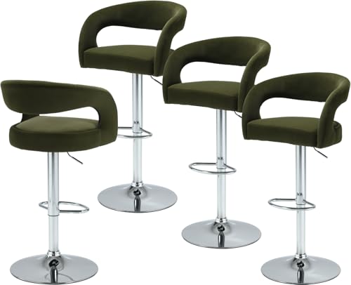 JDKJSBF The Counter Height Bar Stoolsgreen Samt Barhocker Set aus 4 Schwenkkolbenhöhe Barstools Moderne verstellbare Stühle mit Chrombasis/hohlen Rücken Bequeme gepolsterte Inselstühle Thoughtful von JDKJSBF