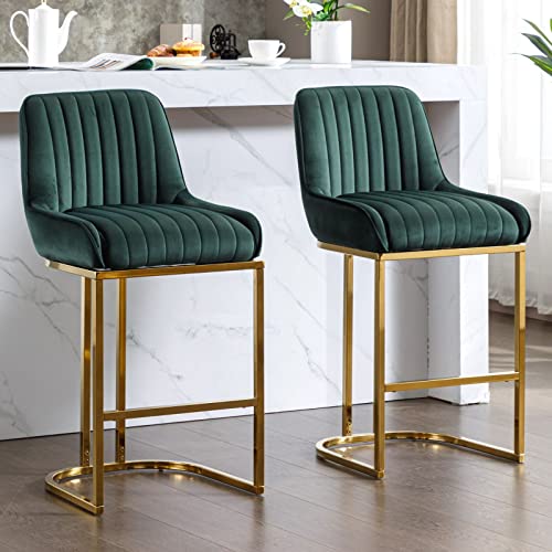 JDKJSBF The Counter Height Bar Stoolsgreen Samt Barhocker Set von 2 modernen Thekeschalen mit goldenen Beinen 26 Zoll Counter Height Barhocker Polsterte Kücheninselstühle mit Rücken Thoughtful von JDKJSBF