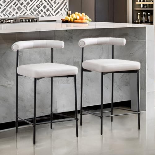 JDKJSBF The Counter Height Bar Stoolsgrey Leder Counterhocker Set aus 2 modernen Fassplatten -Barhocker 26 Zoll Sherpa Kücheninselstühle mit schwarzen Metallbeinen Thoughtful von JDKJSBF