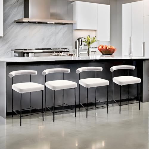JDKJSBF The Counter Height Bar Stoolsgrey Leder Counterhocker Set aus 4 modernen Fassplatten -Barhocker 26 Zoll Sherpa Kücheninselstühle mit schwarzen Metallbeinen Thoughtful von JDKJSBF