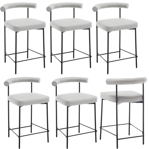 JDKJSBF The Counter Height Bar Stoolsgrey Leder Counterhocker Set von 6 modernen Fasszähler -Barhocker 26 Zoll Sherpa Kücheninselstühle mit schwarzen Metallbeinen Thoughtful von JDKJSBF