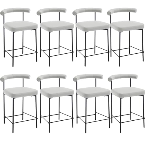 JDKJSBF The Counter Height Bar Stoolsgrey Leder Counterhocker Set von 8 modernen Fassplatten Counter Height Barhocker 26 Zoll Sherpa Kücheninselstühle mit schwarzen Metallbeinen Thoughtful von JDKJSBF