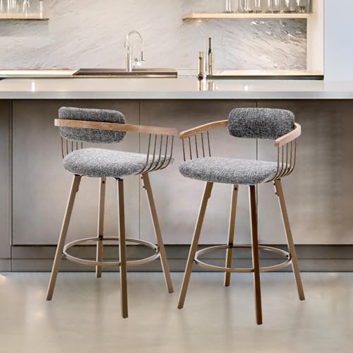 JDKJSBF The Counter Height Bar Stoolsgrey Stoffhocker Set von 2 Schwenkstangenhocker mit Barrel Rücken Mitte des Jahrhunderts modern Thoughtful von JDKJSBF