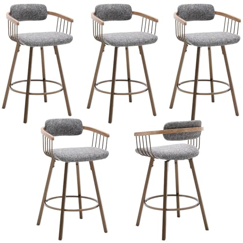 JDKJSBF The Counter Height Bar Stoolsgrey Stoffhocker Set von 5 Drehstangenhocker mit Barrel Rücken Mitte des Jahrhunderts modern Thoughtful von JDKJSBF