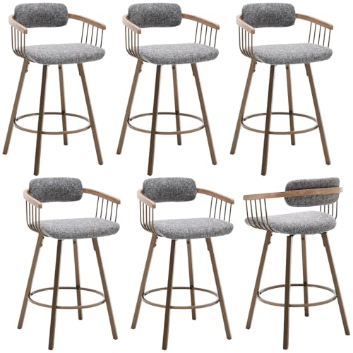 JDKJSBF The Counter Height Bar Stoolsgrey Stoffhocker Set von 6 Drehstangenhocker mit Barrel Rücken Mitte des Jahrhunderts modern Thoughtful von JDKJSBF