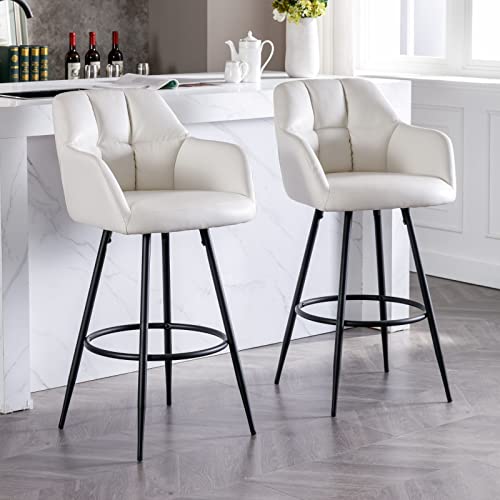 JDKJSBF The Counter Height Bar Stoolsleder Barhocker Set von 2 Barhöhen Hockern mit Rücken Beige Bar Stuhl für Kücheninsel Moderne Barhocker mit schwarzen Metallbeinen, 30 -Zoll -Barhocker Thoughtful von JDKJSBF