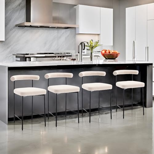 JDKJSBF The Counter Height Bar Stoolsmodern Fass Counter Stools Set aus 4 Boucle Counter Height Barhocker 26 Zoll Sherpa Kücheninselstühle mit schwarzen Metallbeinen, Khaki Thoughtful von JDKJSBF